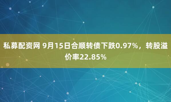 私募配资网 9月15日合顺转债下跌0.97%,转股溢价率22.85%